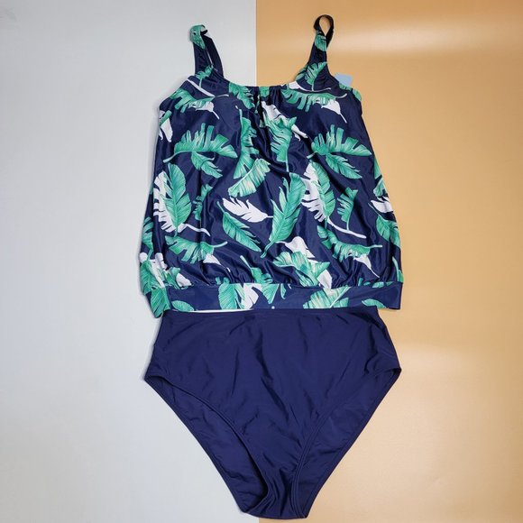 Yonique Two Piece Bathing Suit Blouson Tankini for Women Loose Fit Floral Print - Picture 2 of 13